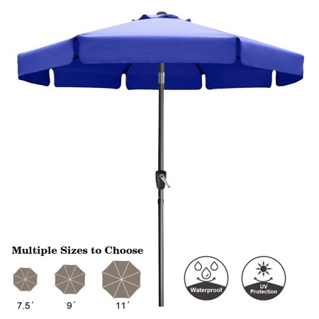 abccanopy 7.5ft outdoor market hand push patio umbrella with hanging edge 12+colors blue