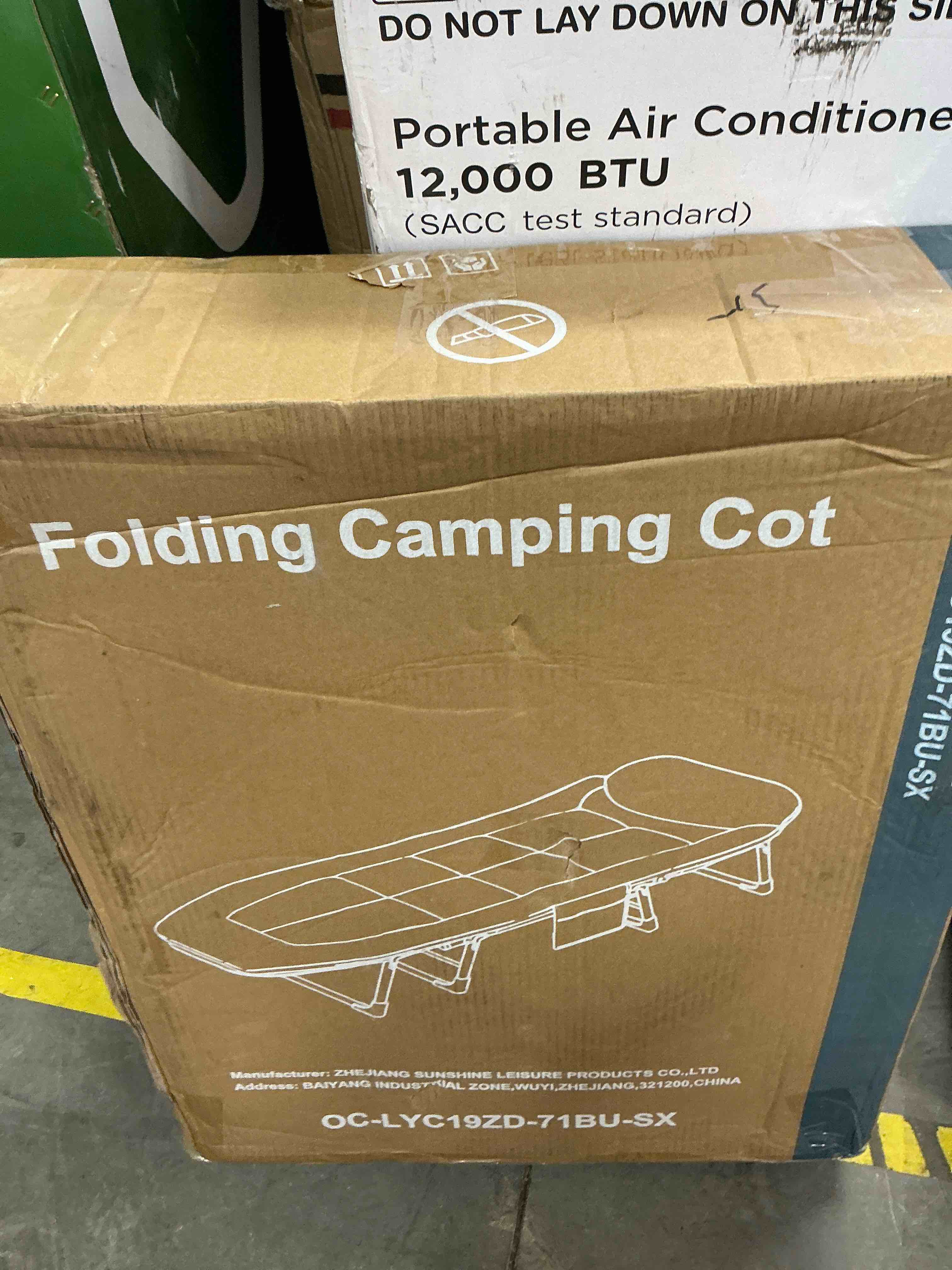 Condition photo showing New/Like New for jioabl folding camping cot for adults with headrest & mattress  71 inch portable sleeping bed for camping  travel  blue
