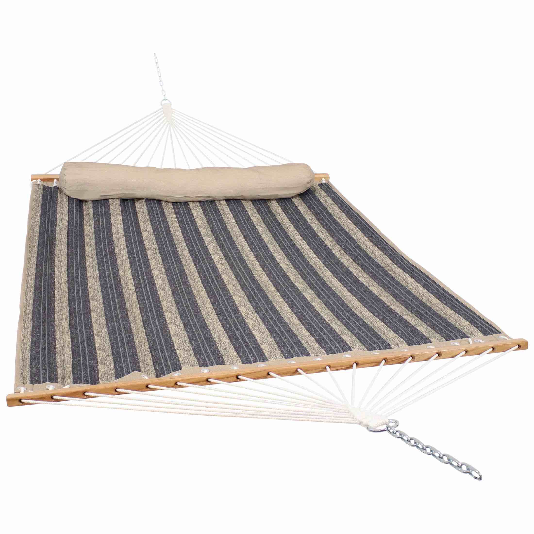 Condition photo showing New/Like New for sunnydaze heavy-duty quilted fabric hammock two-person with spreader bars - 450 lb weight capacity - mountainside full