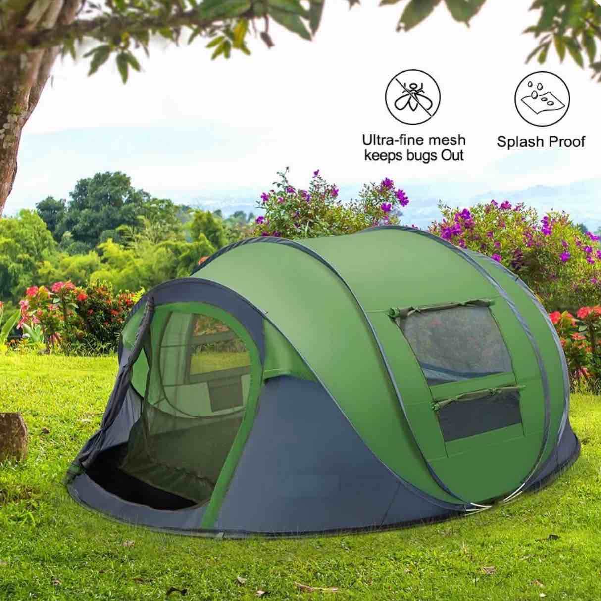 4 Person Easy Pop up Tent Automatic Setup 2 Doors-Instant Family Tents for Camping Hiking & Traveling