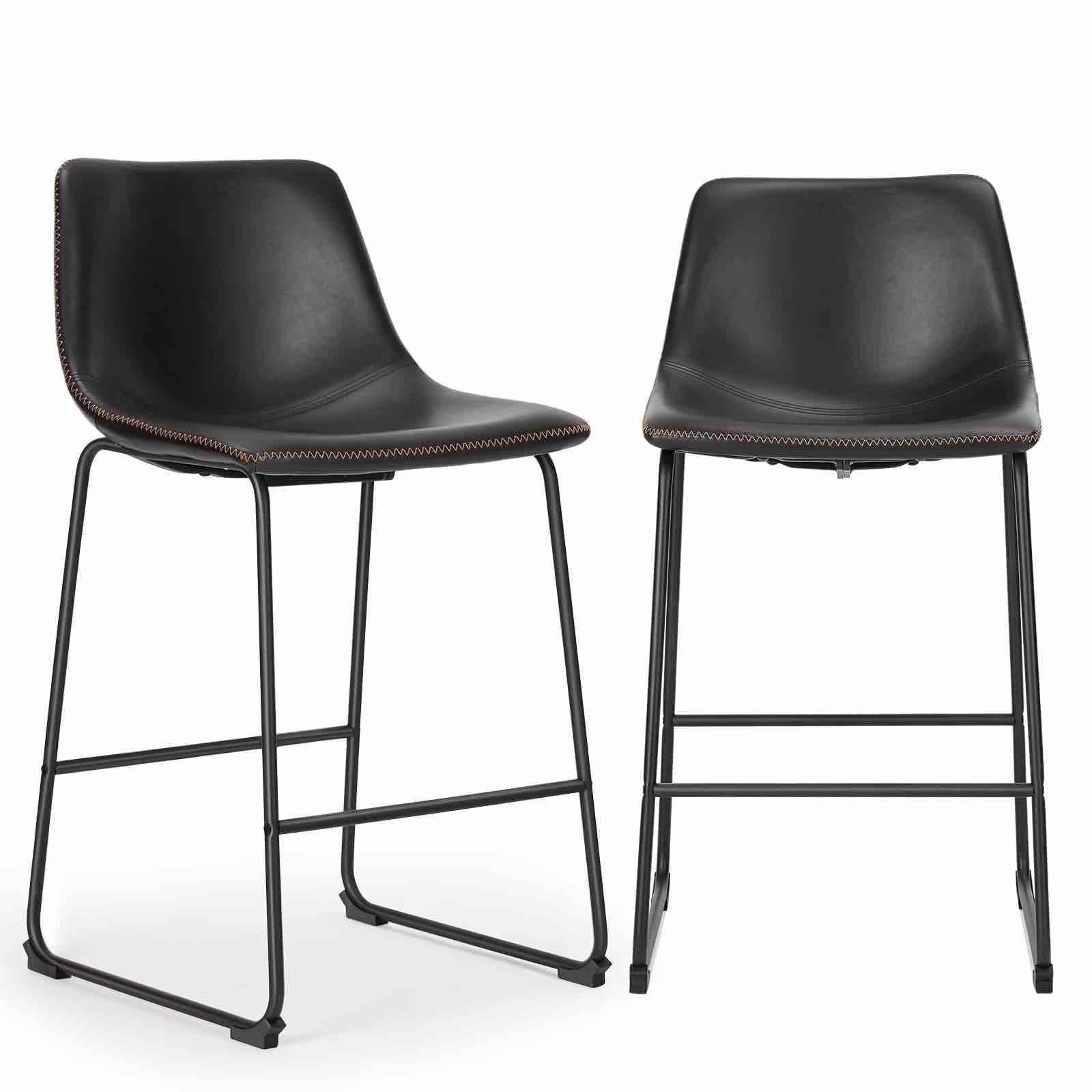 EDX Counter Height Bar Stools Set of 2 With Back and Footrest, Metal Frame, 26 inch, Black