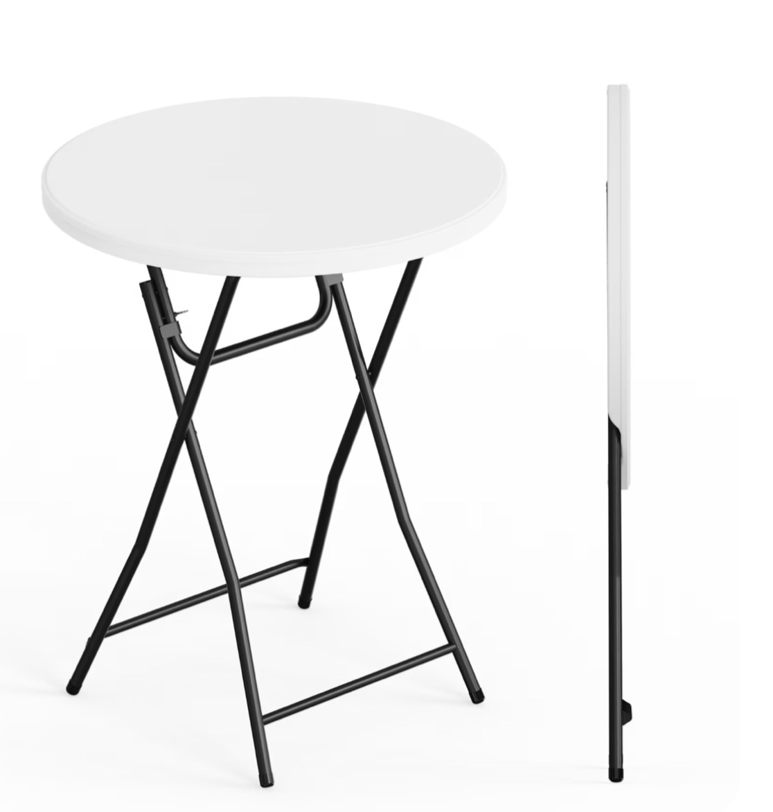 WASUHE 32in Folding Cocktail Table, Round Plastic Bar Height Folding Table w/Thick Table Top, Ideal for Parties, Patio, Backyard, Dining, Wedding, 400lb Capacity, White