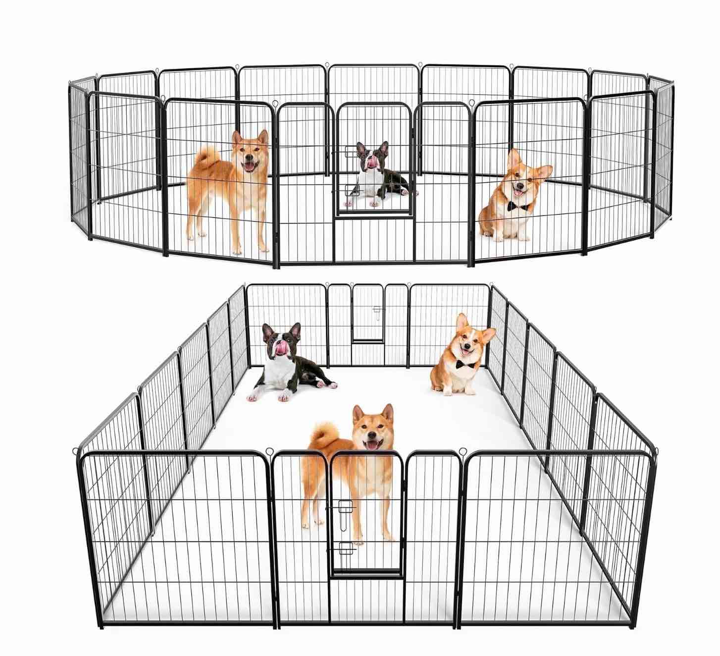 edx Dog Playpen, 16 Panels 32" Foldable Heavy Duty Metal Puppy Exercise Pen with Doors Indoor Outdoor