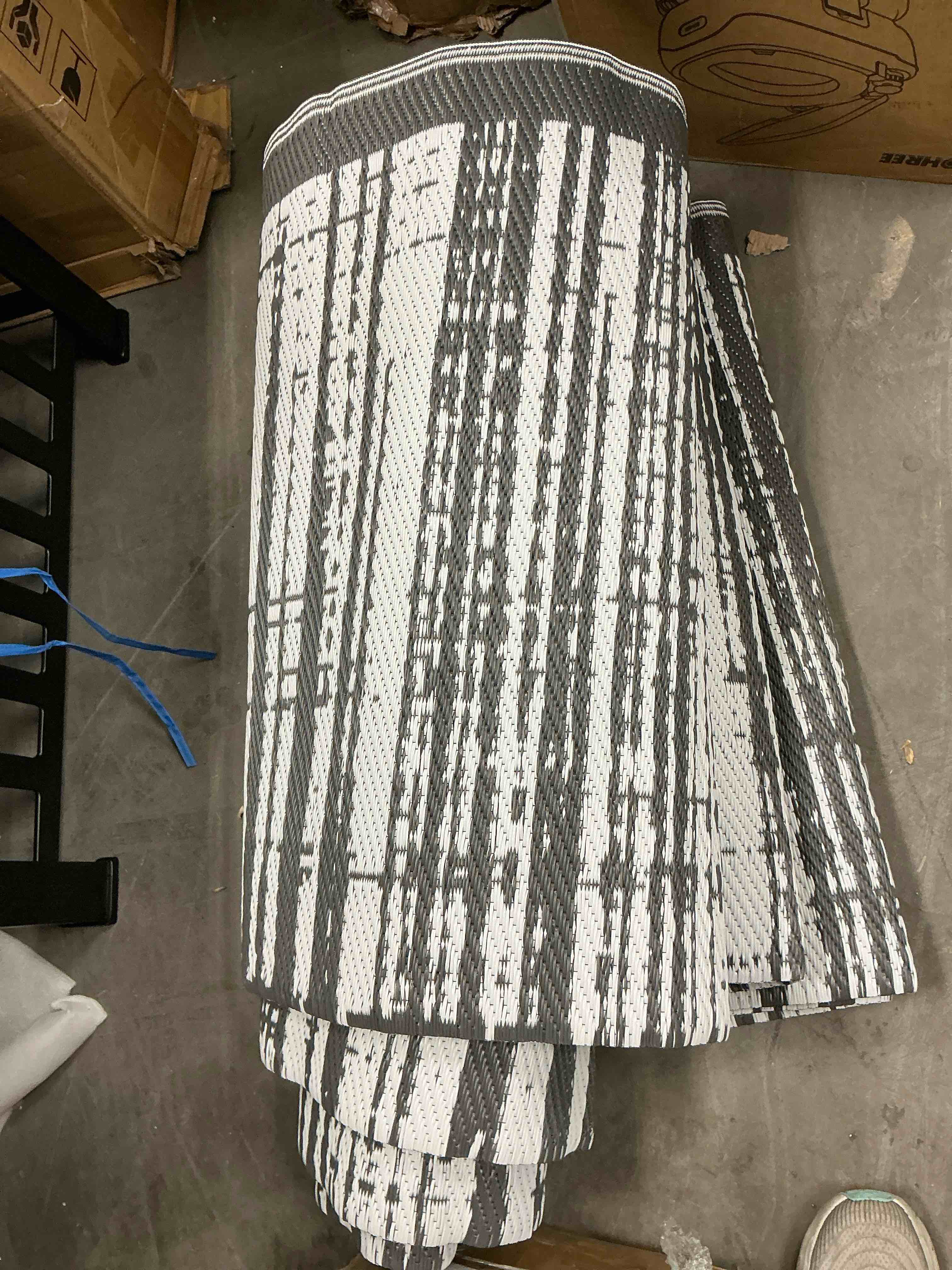 Condition photo showing Good Condition for vunate outdoor rug carpet 10 x14 waterproof reversible patio rug portable modern abstract indoor outdoor rug plastic straw rug for rv camping garden picnic deck backyard porch decor gray and white