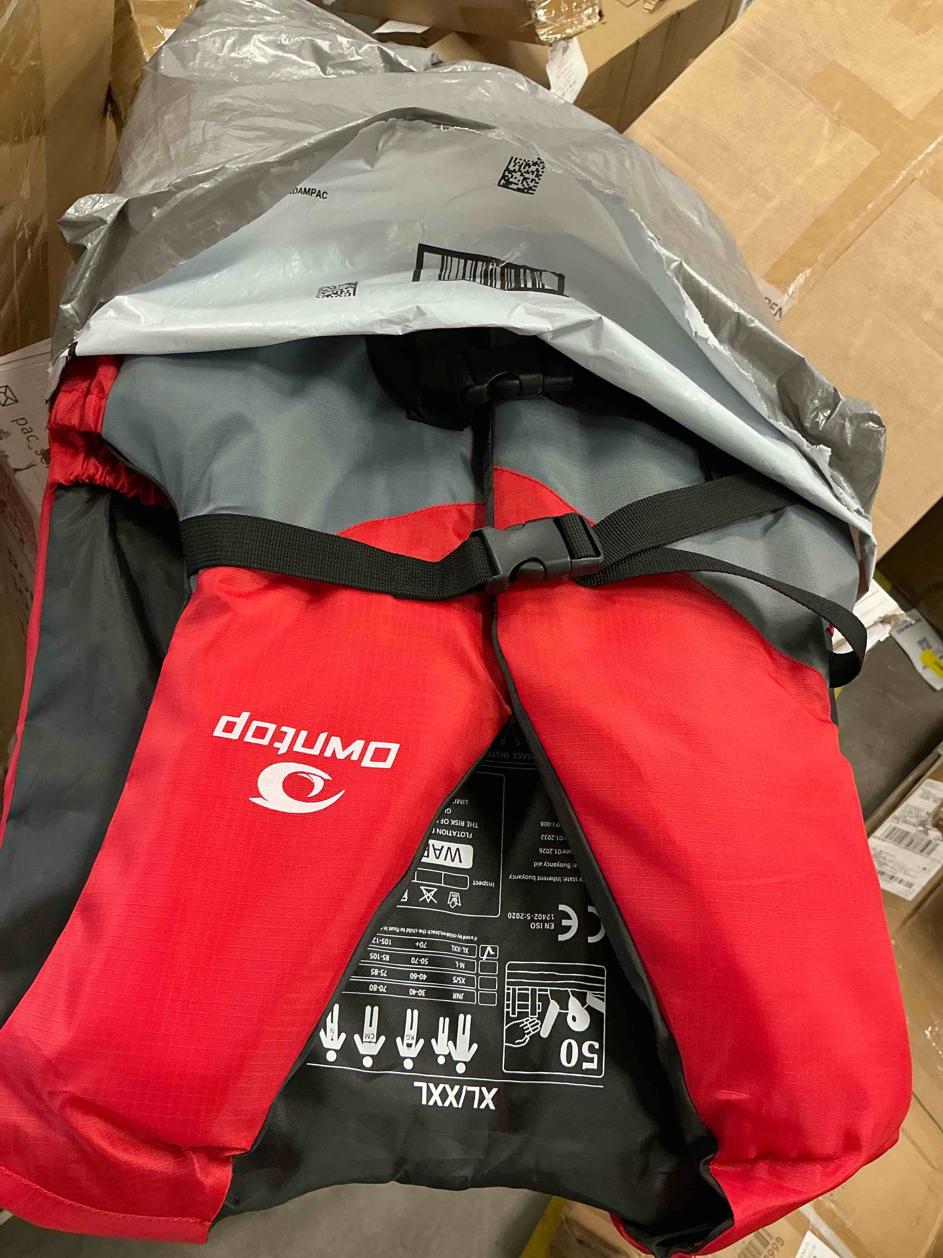 Condition photo showing Good Condition for owntop adult life jacket swim vest flotation buoyancy aid safety jacket with adjustable buckle for swimming surfing boating kayaking red gray, xl