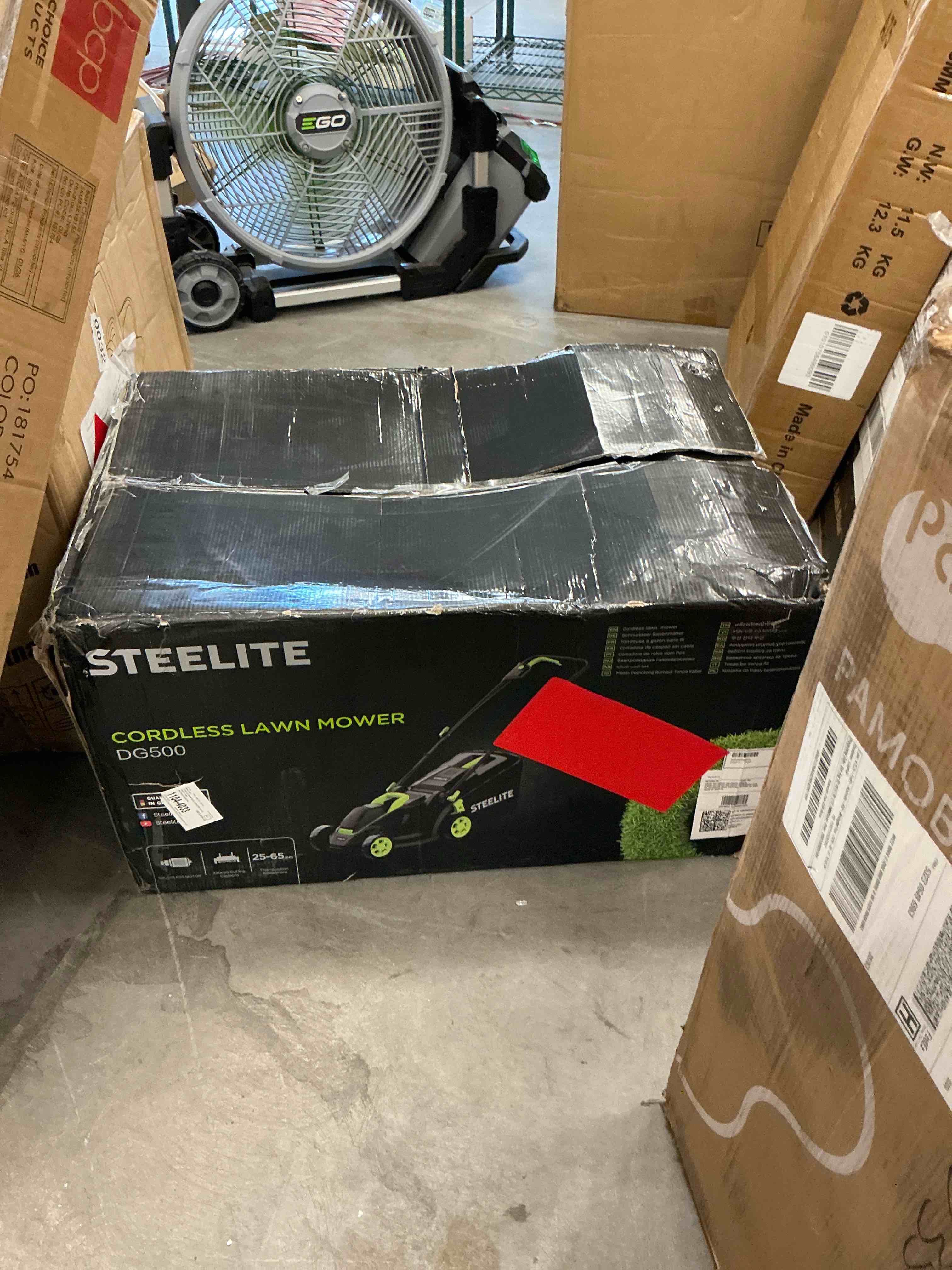 Condition photo showing Good Condition for steelite 13-inch cordless lawn mower, 21v electric lawn mowers with brushless motor for garden,5 heights adjustment, 4.0ah battery & charger included