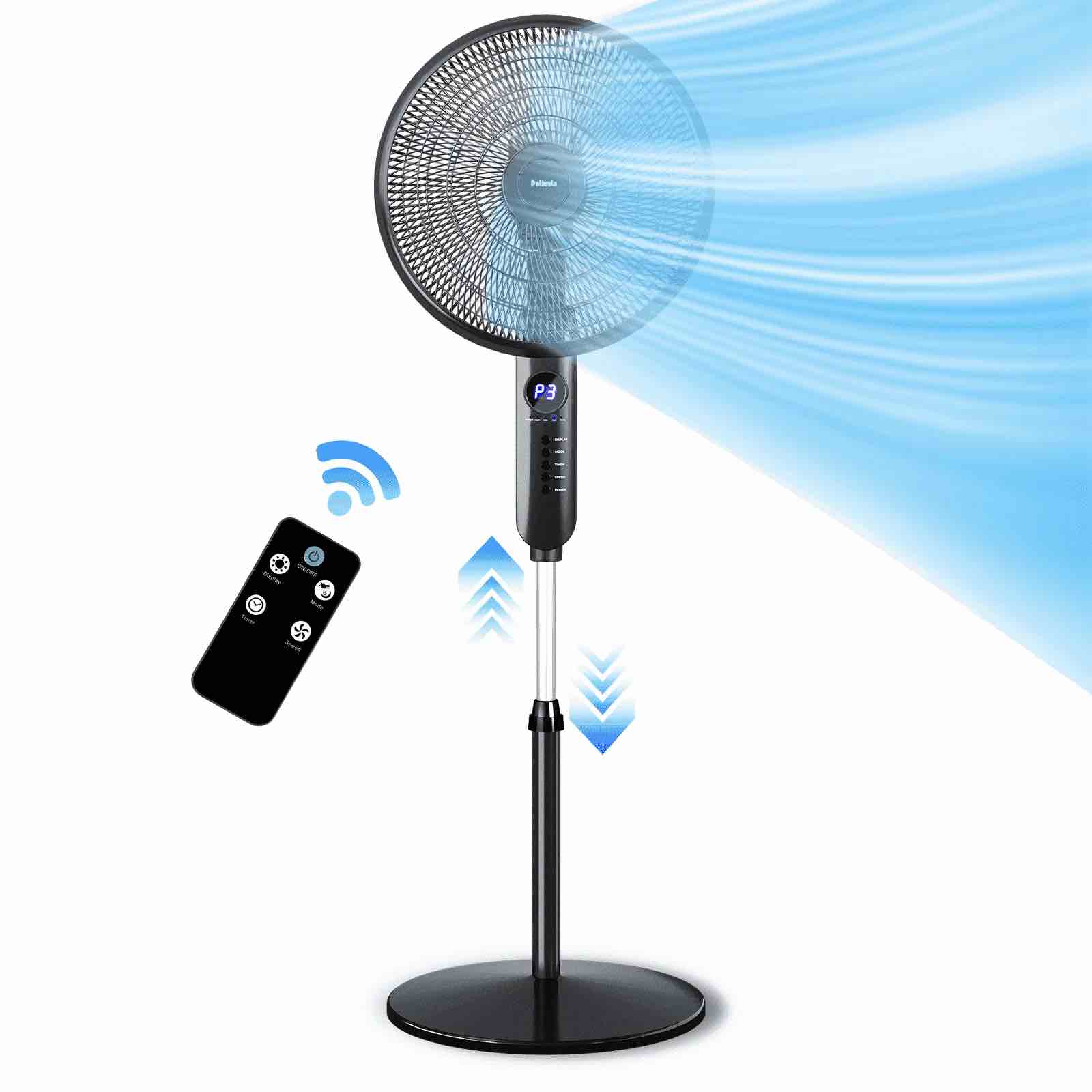 16 oscillating pedestal fan with remote 3-speed stand up fan with adjustable height and tilt less noise cooling fan for home office room bedroom