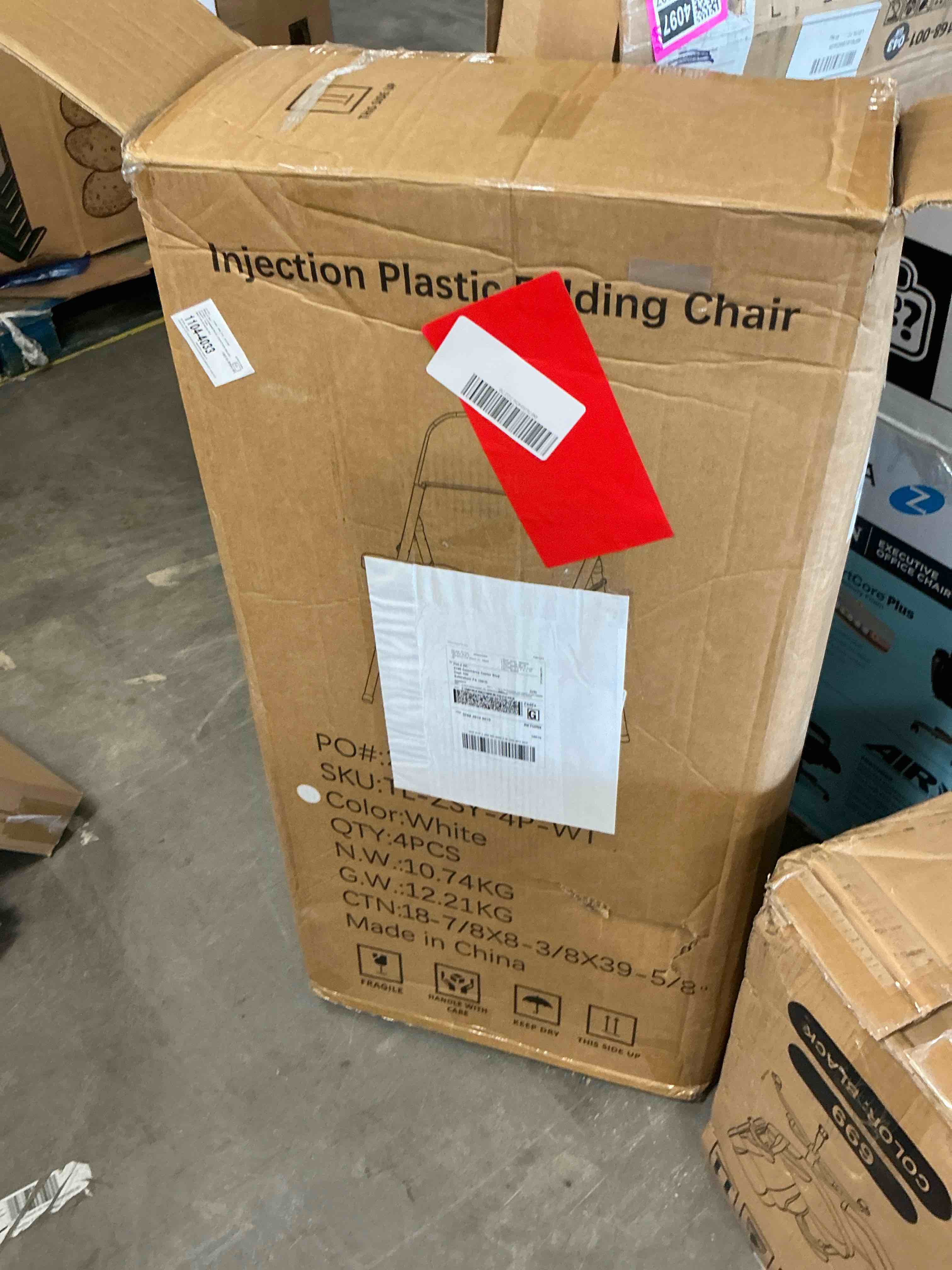 Condition photo showing Good Condition for wasuhe 4 pack white folding chairs with enhanced iron frame, stackable plastic folding chairs for party, wedding, meeting room. weight capacity 350 lbs