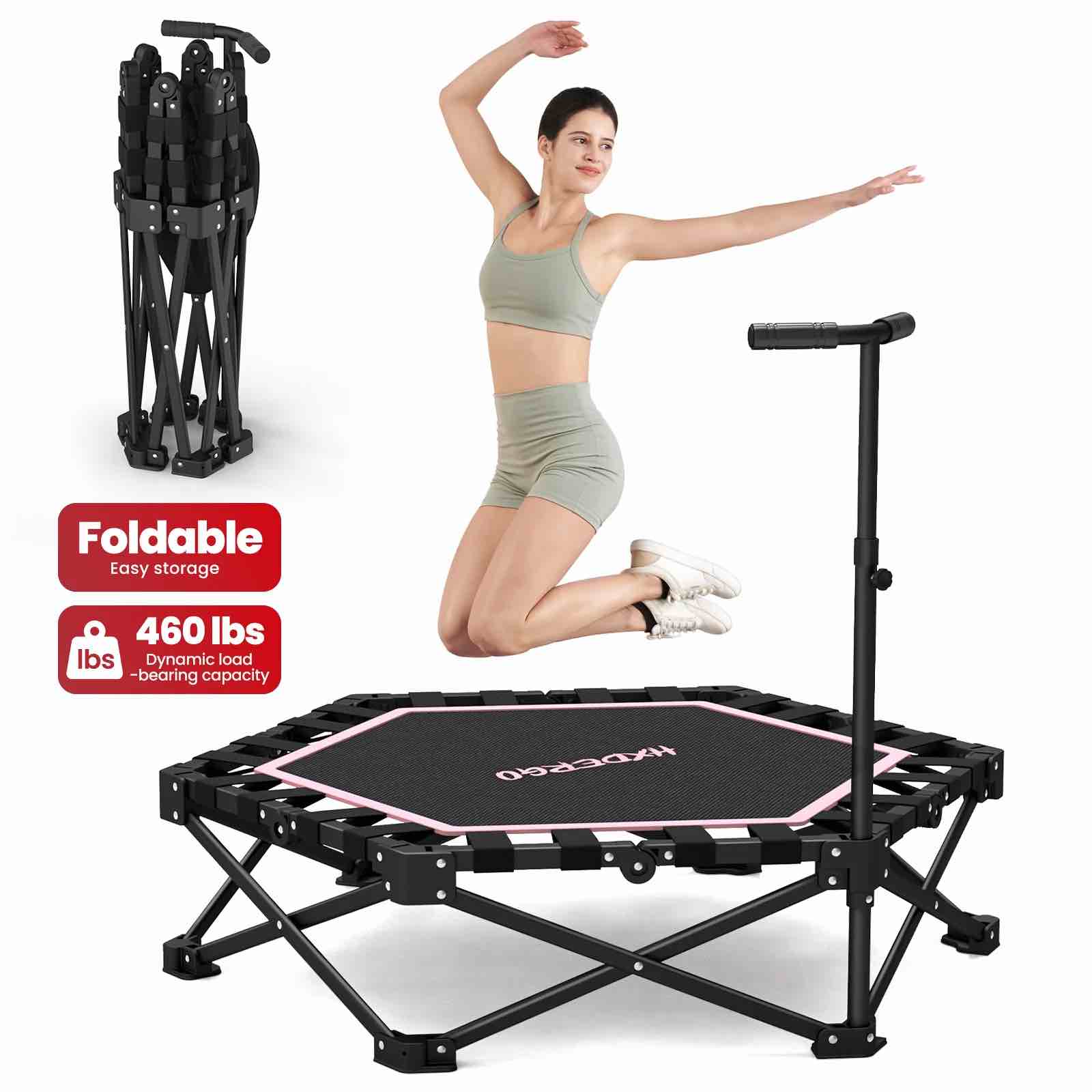 Condition photo showing Good Condition for hxd-ergo 42 foldable mini trampoline rebounder trampoline with adjustable foam handle fitness trampoline for indoor outdoor home gym max load 4