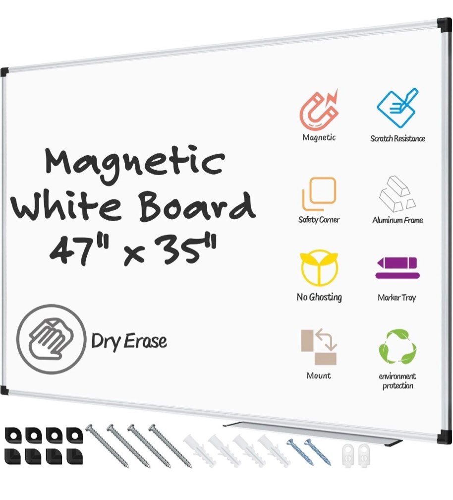 agcan dry erase board 47" x 35" magnetic whiteboard large marker board 4'x3' white board wall mount