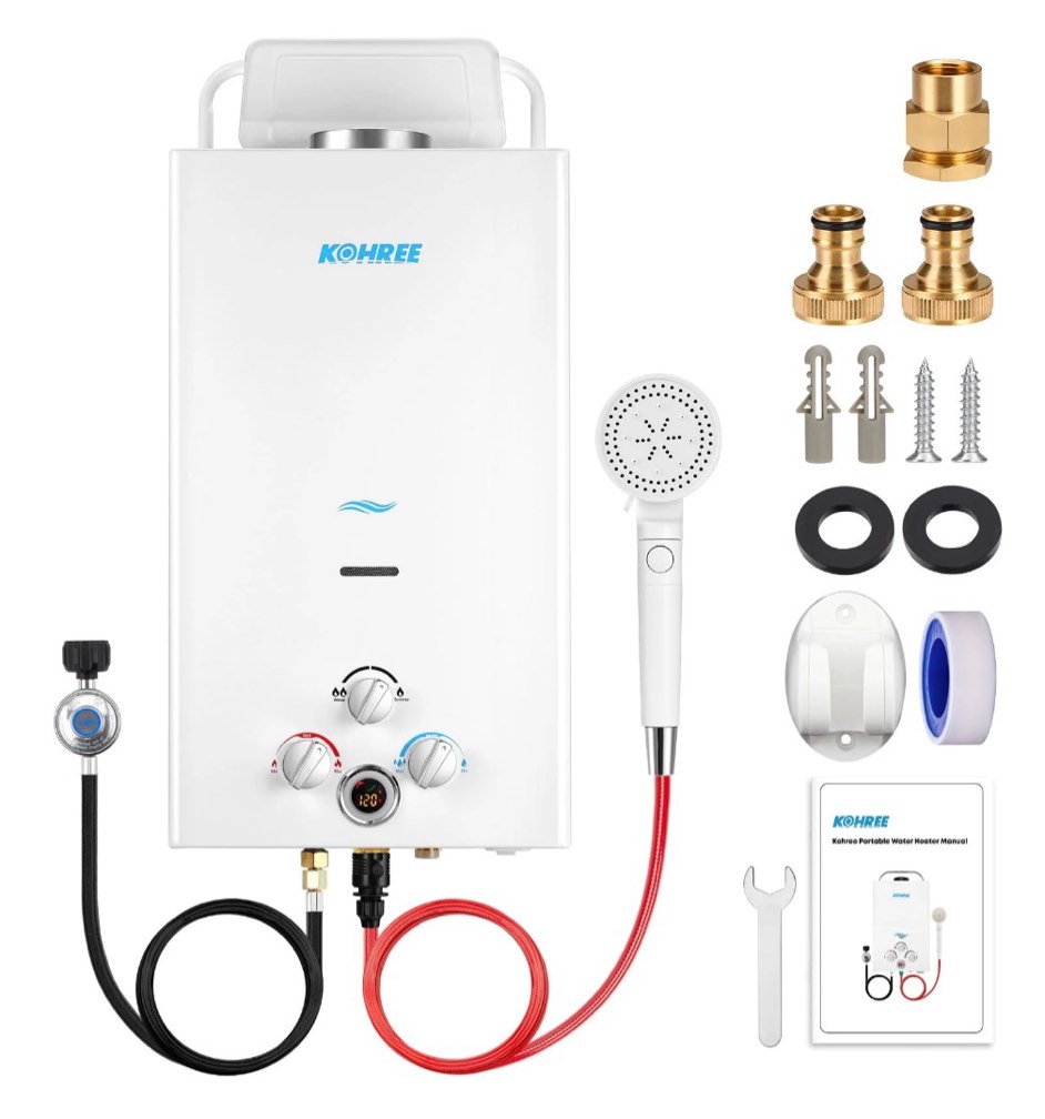 Kohree Portable Propane Tankless Water Heater,10L 2.64 GPM Digital Display RV Tankless Heater with Handle & Accessories for Bathroom RV Camping