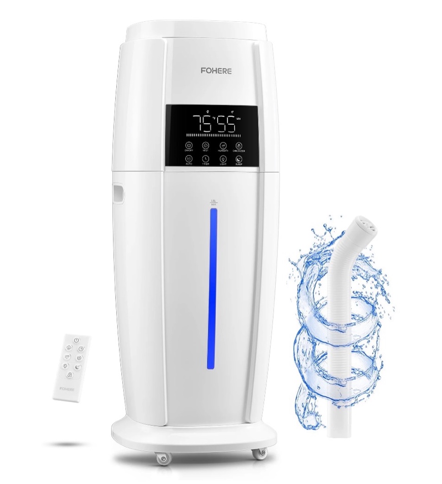 FOHERE 4.8Gal/18L Humidifier Large Room Easy Top Fill Cool Mist Tower Humidifiers Quiet for Home Plants Commercial Whole House Cover up to 1500ft² with Smart Sensor Remote 5 Speeds White