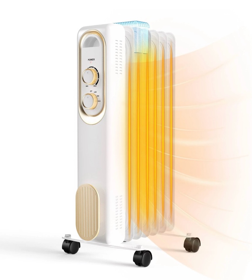 edx Basic Electric Oil Filled Radiator, 1500W Space Heater with Adjustable Thermostat, White, 22.83 x 11.81 x 4.92 in