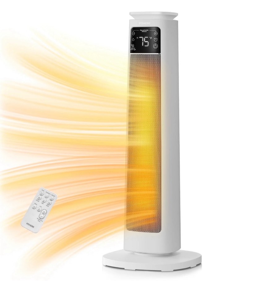24" Tower Space Heater, FOHERE 2000W PTC Electric Heater with Remote & Thermostat, 70° Oscillation, 12H Timer, Overheat and Tip-over Protection for Whole Room, Large Bedroom, Office