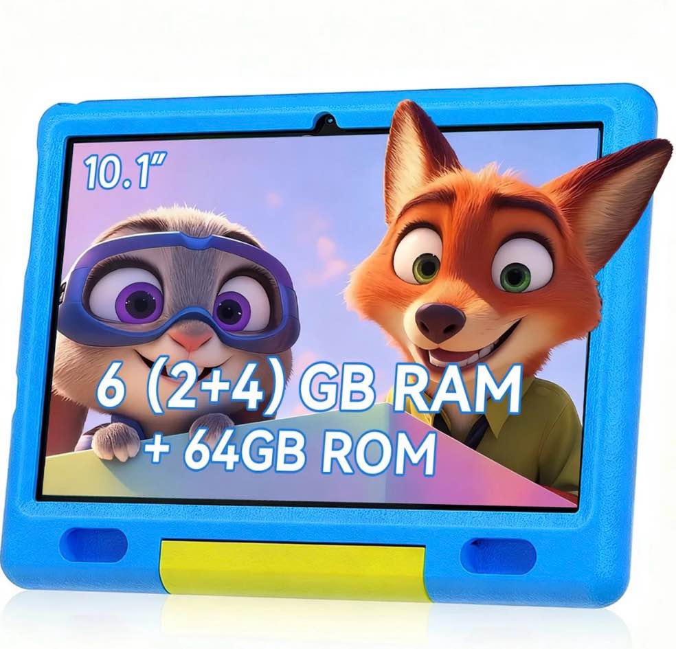 AEEZO 10-inch Kids Tablet with Android 13 HD IPS Display Tablet for Kids 6GB RAM 64GB ROM Quad-Core Processor Kidoz Pre Installed& Kids Education Parental Control -Proof Case (Blue)