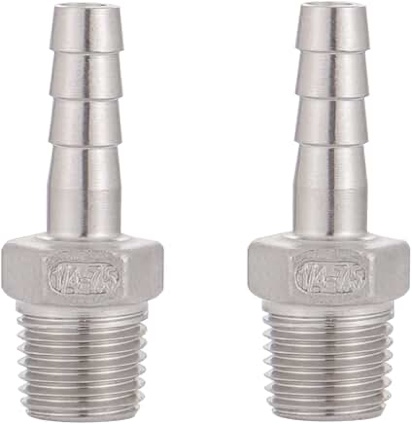 stainless steel hose barb fitting,1/4" hose barb to 1/4" male npt, for water fuel air (pack of 2) 1/4" barb to 1/4" npt