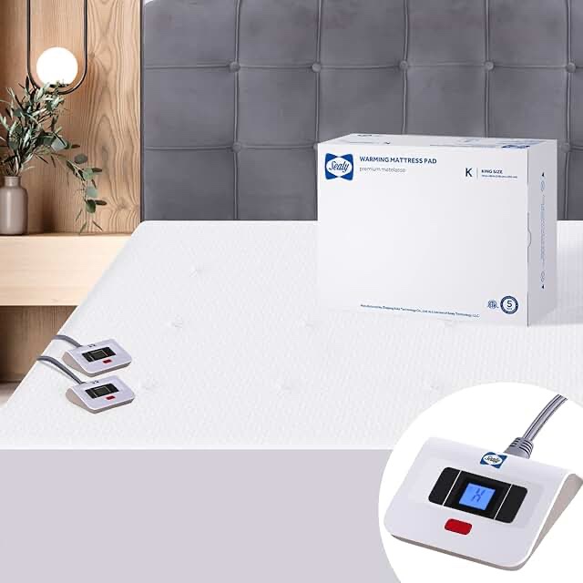 sealy electric mattress pad king size, 10 heating settings heated mattress pad, bed warmer with dual controller & auto off 1-12 hours, fit up to 17 inch, machine washable, 78"x80"