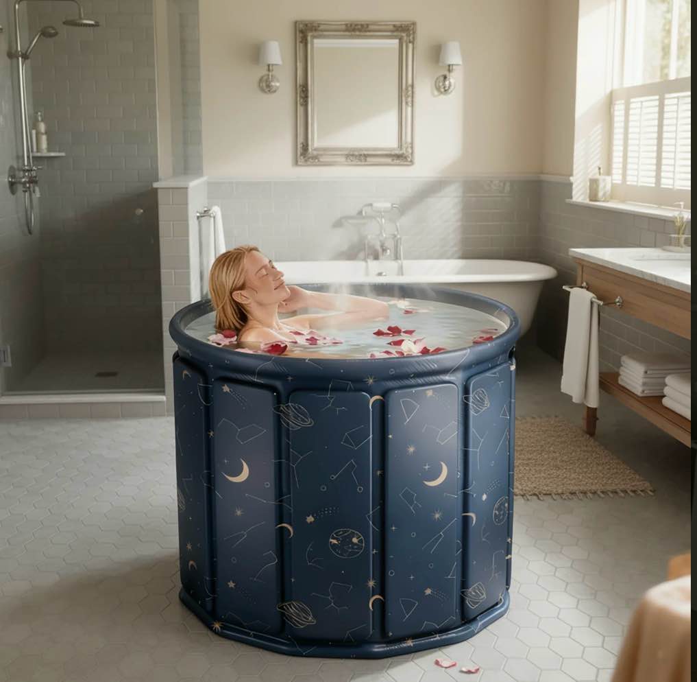 SHIBAILI 27" Portable Foldable Bathtub for Adults-Camping & Home Use, Heat Preservation,Moon