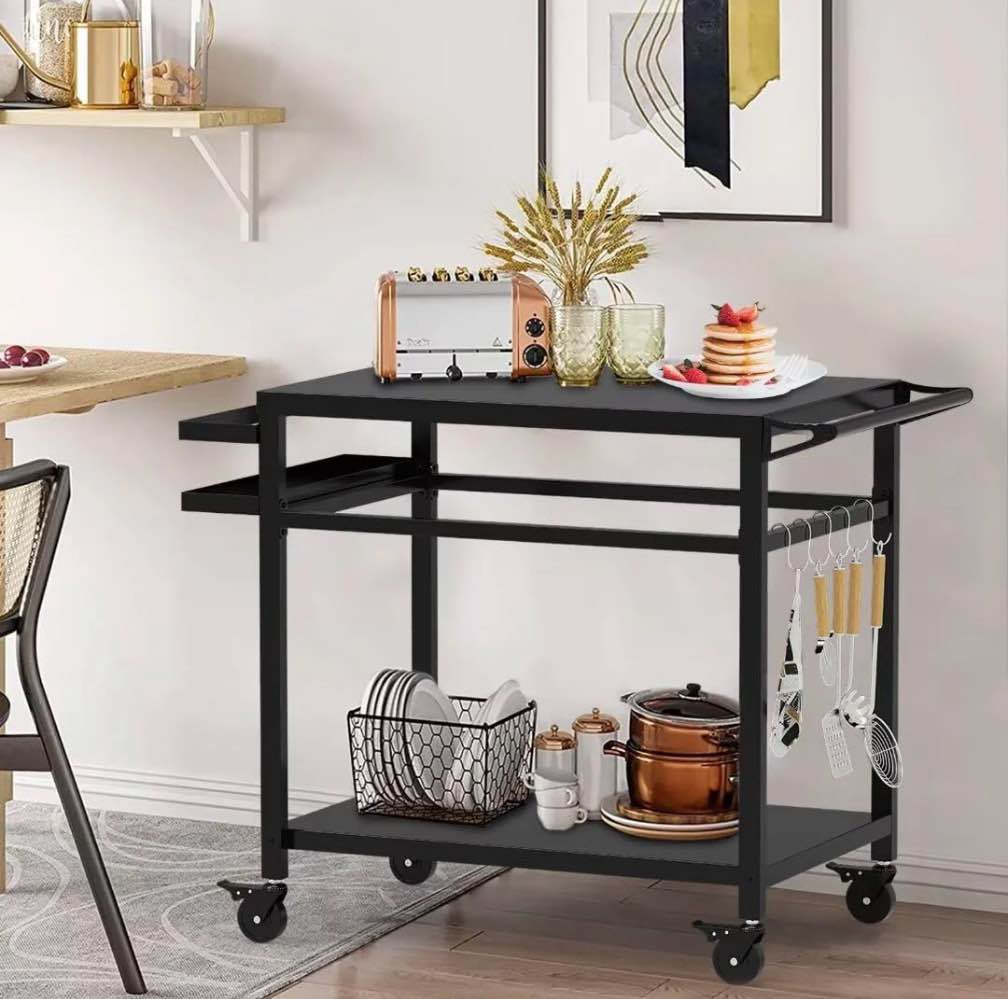 Grill Table  Movable Grill Cart with Wheels  Outdoor Kitchen Food Prep Table  32 x 20   Black