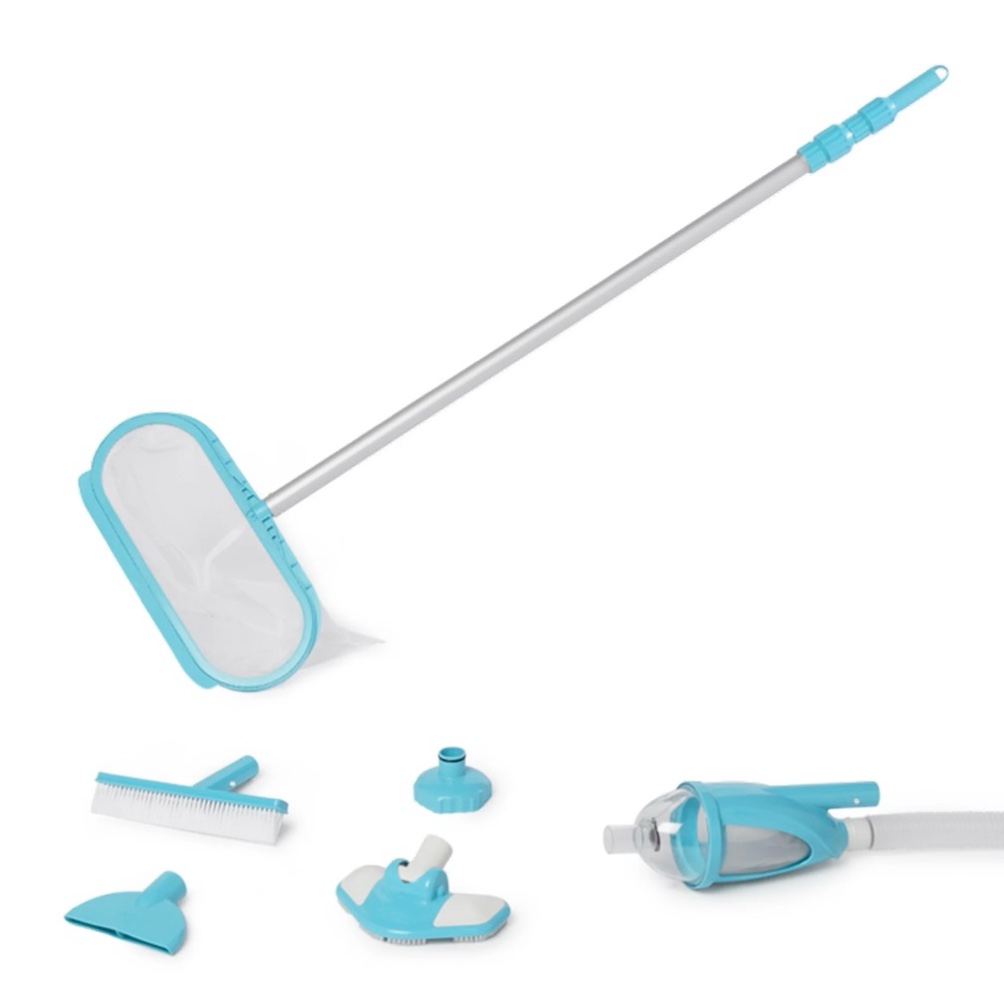 Intex: Deluxe Pool Cleaning Maintenance Kit - (28003E)  Vacuum Sucks Debris  Mesh Skimmer Net  110  Telescoping Aluminum Shaft  Included Wall Brush Attachment  Pool Accessory