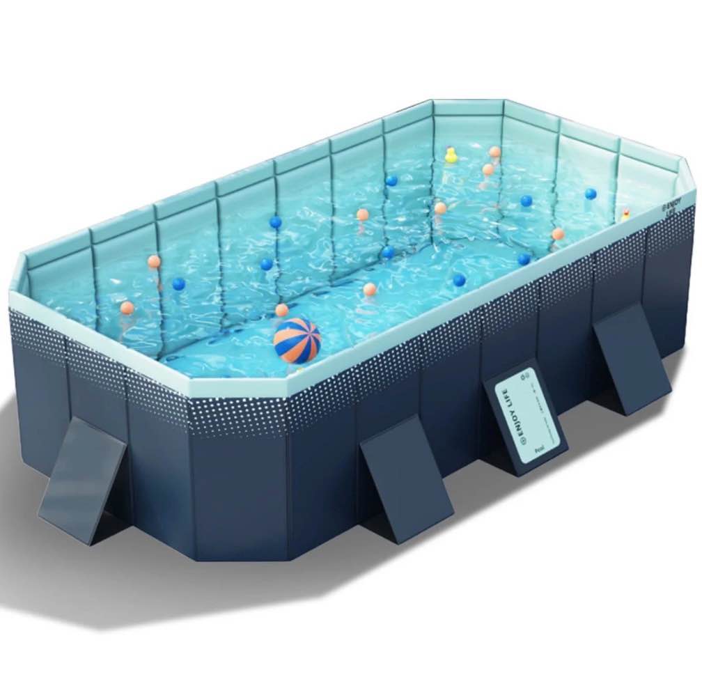 Hurber Foldable Swimming Pool  Large Non-Inflatable Adults Kids Outdoor Pools  Blue  113  x 66  x 20