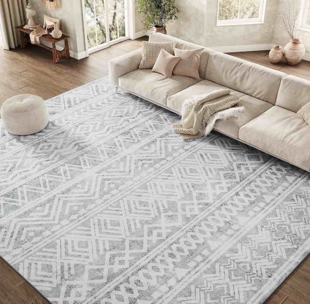 SIXHOME 9 x12  Area Rugs for Living Room Washable Rugs Boho Large Area Rug Modern Geometric Neutral Living Room Rug Carpet Soft Rugs for Bedroom Dining Room Office Home Decor Gray