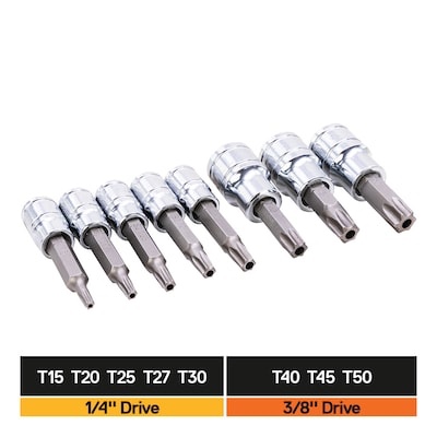 kobalt 8 -piece 1/4-in 3/8-in drive set tamper-proof torx bit driver socket set