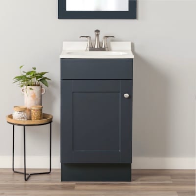 Project Source Dover 18-in Navy Blue Single Sink Bathroom Vanity with White Cultured Marble Top (Fully Assembled)