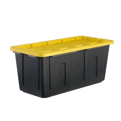 Project Source Commander X-large 50 -Gallons ( 200 -Quarts ) Black and Yellow Heavy Duty Stackable Tote with Standard Snap Lid 