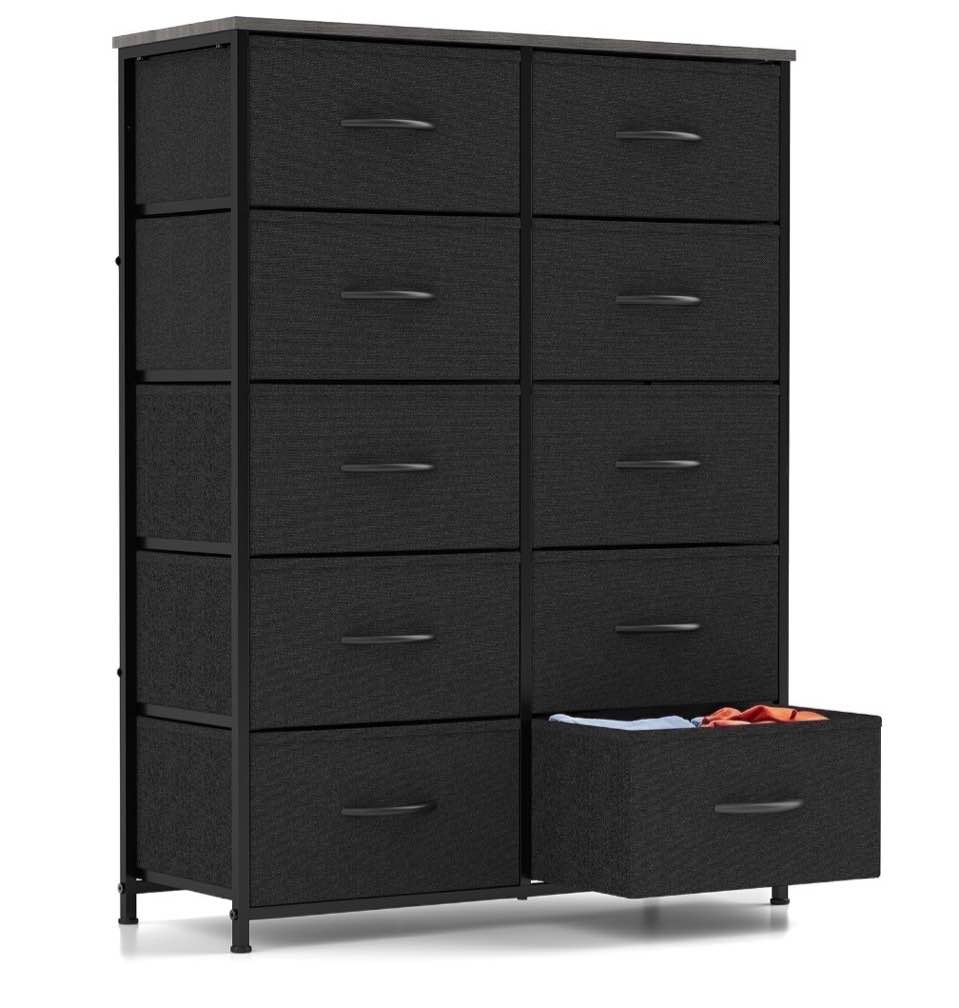 CONCETTA 10-Drawer Fabric Dresser Storage Chest for Bedroom, Closet, Entryway, Storage Furniture for Adults, Black
