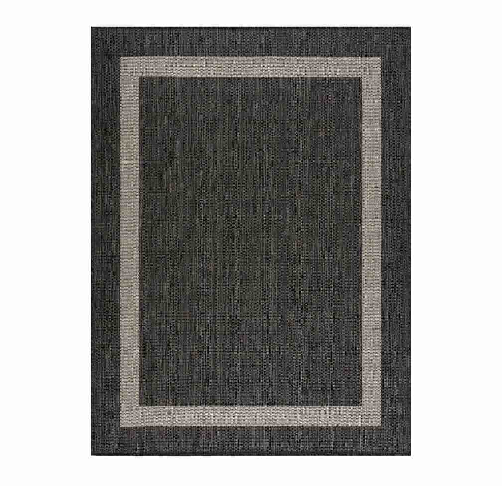 CAMILSON Bordered Washable Indoor Outdoor Area Rug Dark Grey 8 x 10