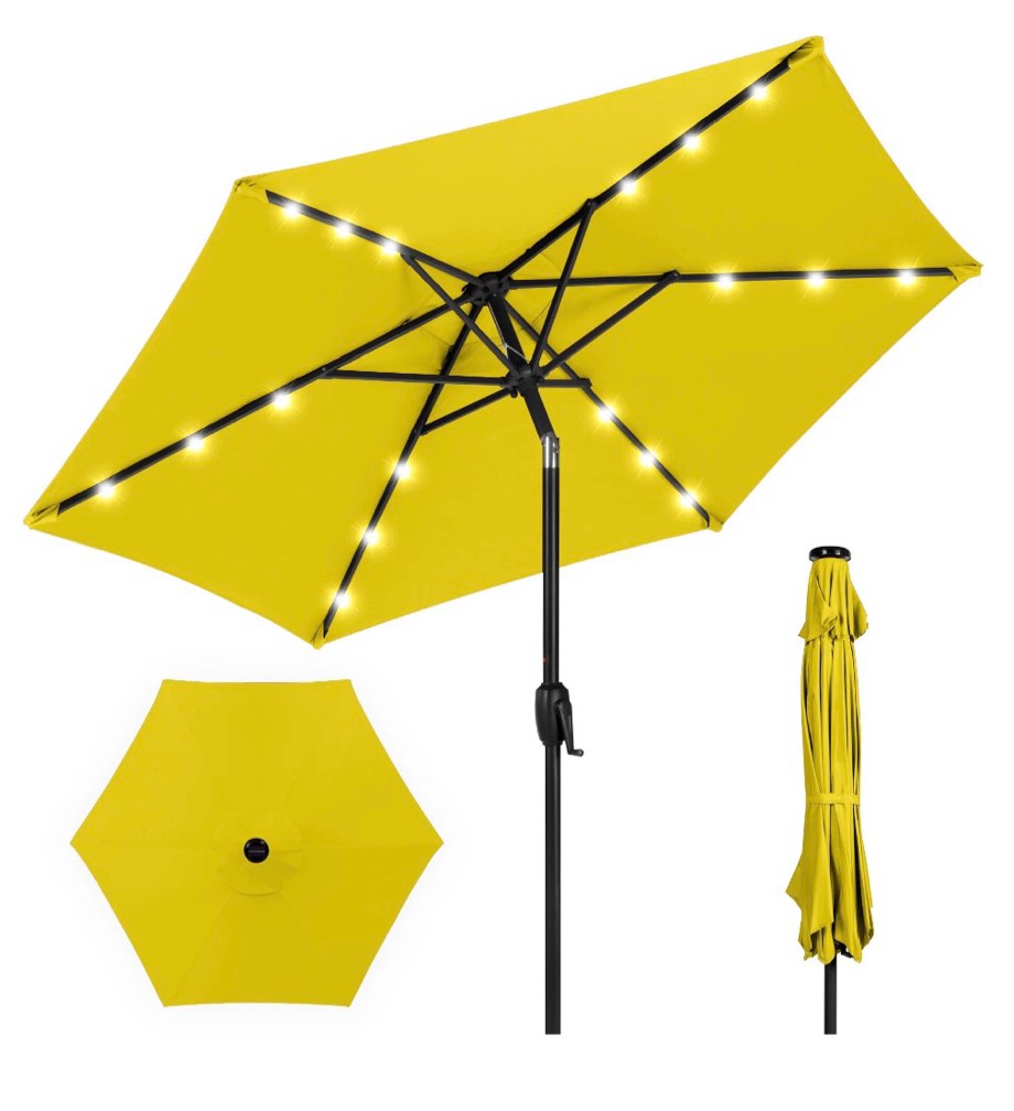 Best Choice Products 7.5ft Outdoor Solar Patio Umbrella for Deck  Pool w/ Tilt  Crank  LED Lights - Yellow