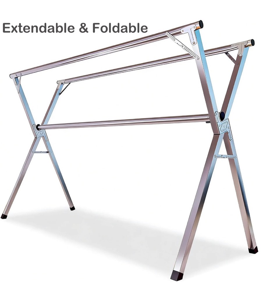 SUSUZI 79" Foldable Clothes Drying Rack, Space Saving Laundry Drying Rack Stainless Steel with 20 Windproof Hooks, 200LBS Capacity Garment Rack for Indoor Outdoor Use