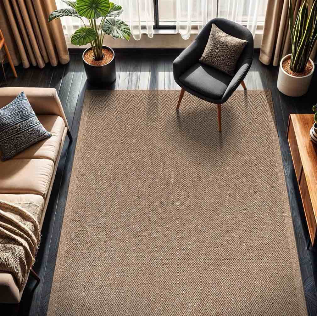 CAMILSON Easy Jute Rug Indoor Outdoor Farmhouse Area Rugs Herringbone-Natural 4x6