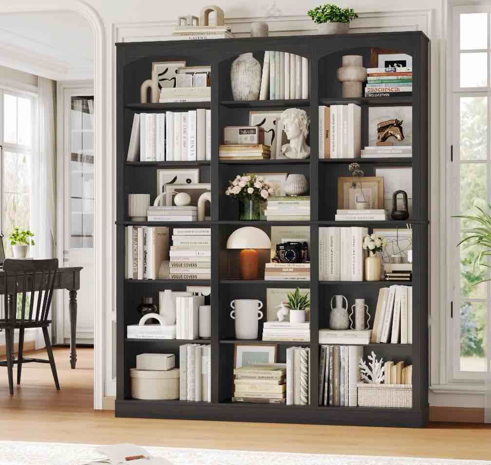 Homfa 18-Cube Bookcase And Bookshelves, 71.2" Triple Width 6 Tier Freestanding Arch Library Cabinet For Home Office Living Room, Black Bark Texture