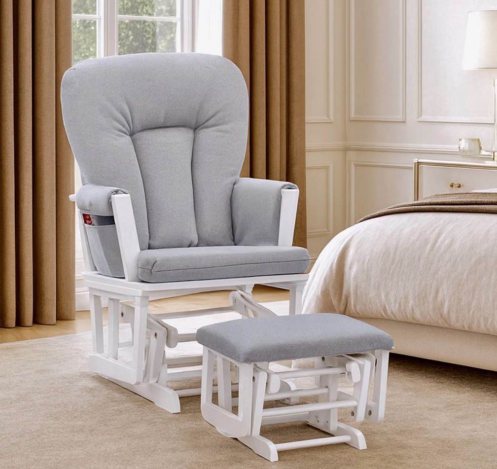 Suite Bebe Contempo Wooden Glider/Ottoman - White Wood/Dove Gray