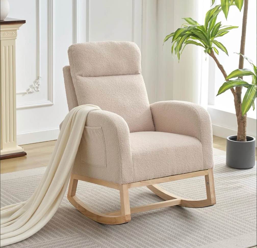Rocking Chair Nursery Chair with Foot Rest, Nursery Rocking Chairs with Pocket?Baby Nursery Glider Rocker for Living Room