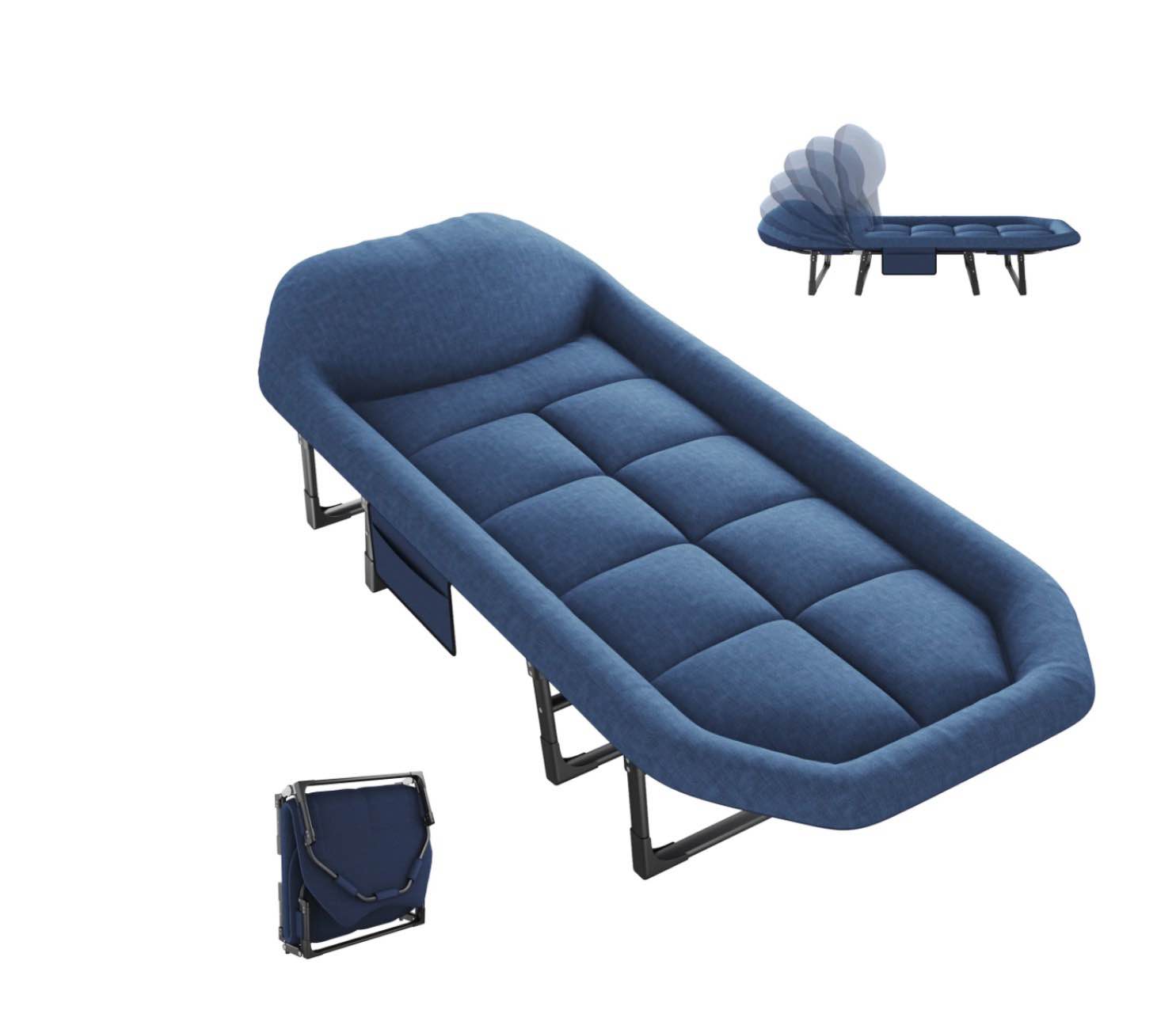 JIOABL Folding Camping Cot for Adults with Headrest & Mattress 71 Inch Portable Sleeping Bed for Camping Travel Blue
