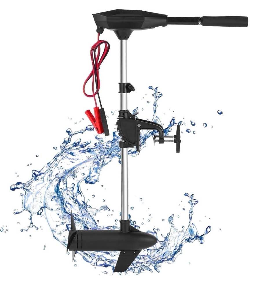 naipo electric trolling motor with 55 lbs thrust 8 speeds, boat fishing motor with telescoping handle, led battery indicator for kayak fishing boat freshwater use