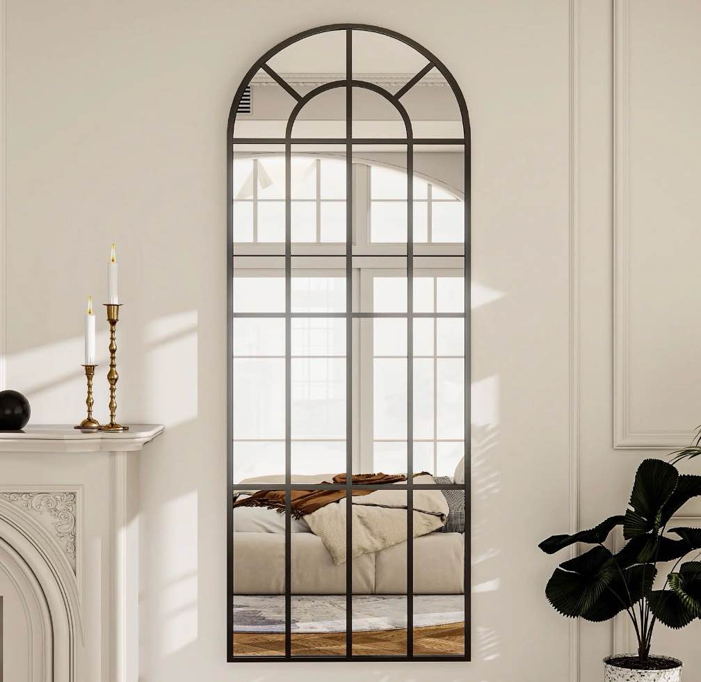 beautypeak 69"x 25" arched full length windowpane mirror wall-decor mirror,black