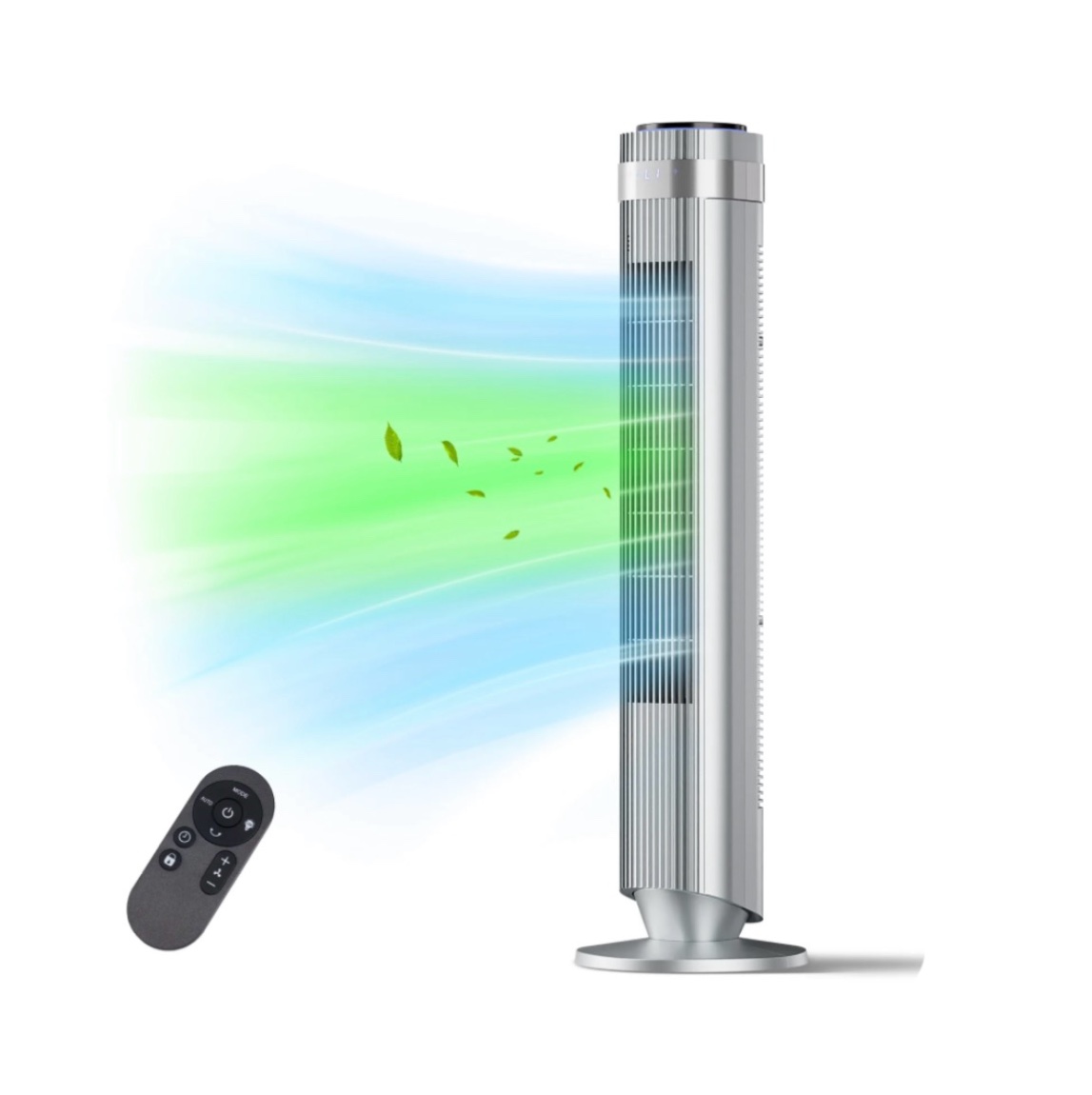 shouftw tower fan standing bladeless 23ft/s velocity quiet 64° oscillating with 5 speeds 4 modes 12h timer for indoor bedroom gray
