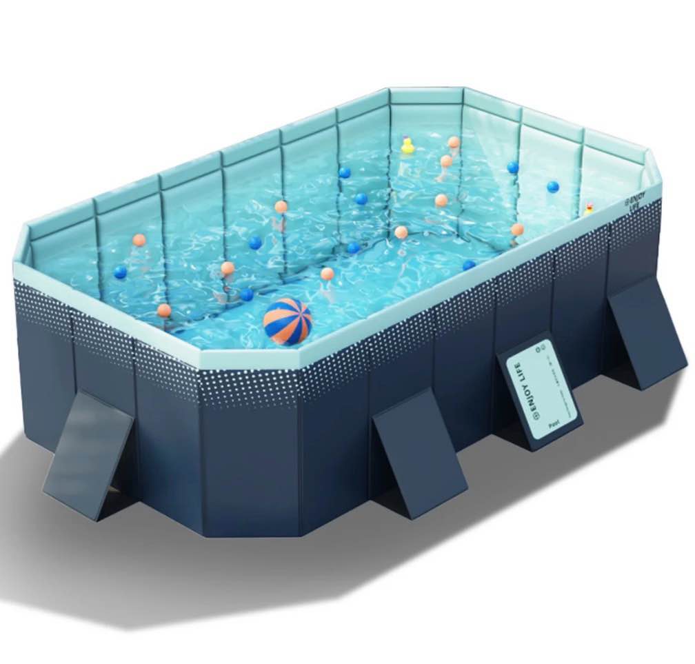 hurber foldable swimming pool large non-inflatable adults kids outdoor pools blue 101 x 66 x 20