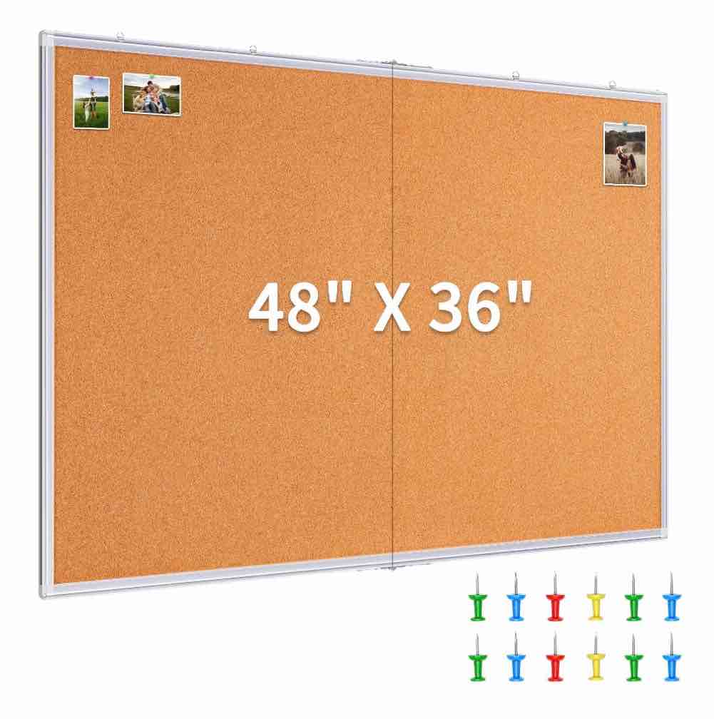 maxtek large cork board 48 x 36 in  bulletin board for walls  4 x 3  extra aluminum framed corkboard  foldable wall mounted pin memo notice cork board for office  home wall display