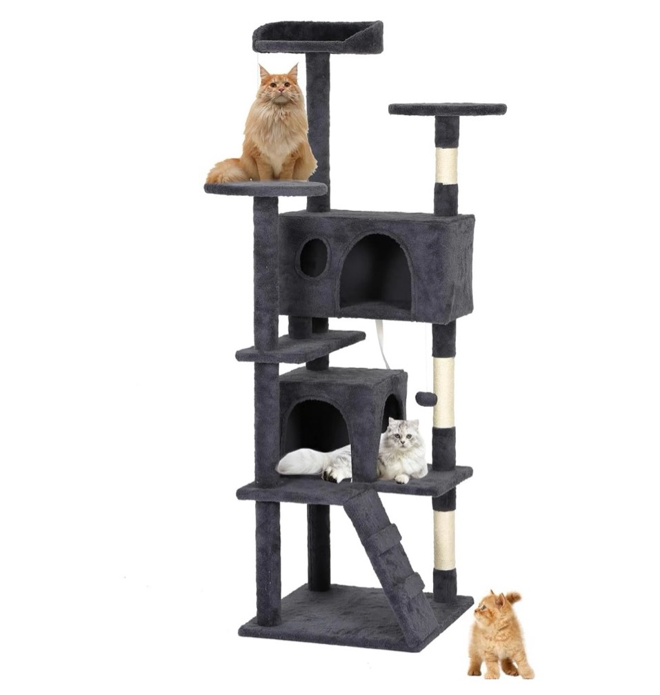 bestpet 62in cat tree tower for indoor cats,multi-level cat furniture activity center with cat scratching posts stand house cat condo with funny toys for kittens pet play house,dark gray