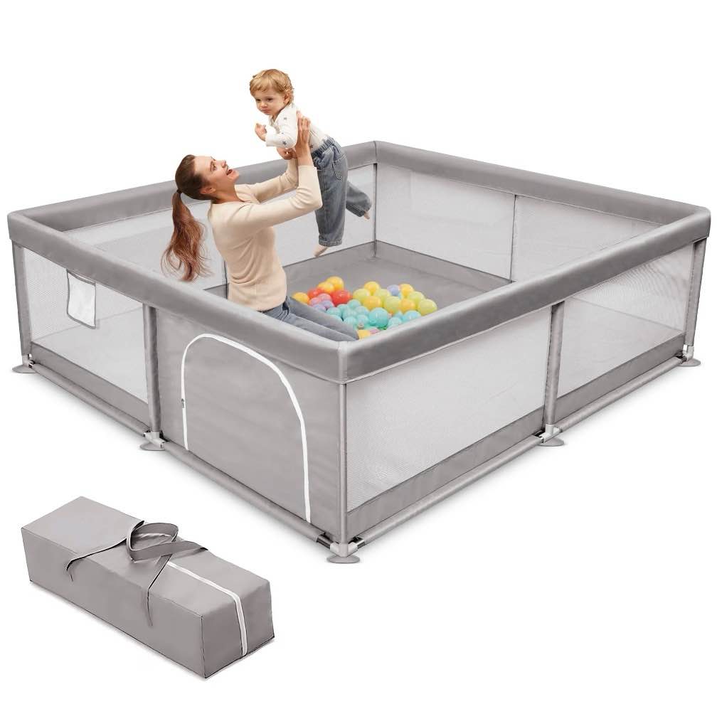 babyeap baby playpen large play yard fence for toddlers, 50"x50" gray