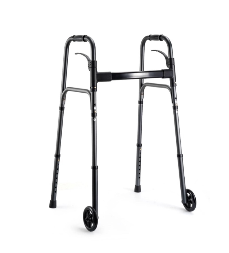 naipo compact folding walker for seniors & adults, deluxe lightweight mobility aids walker with 5" wheels and trigger release up to 300 lbs, aluminium