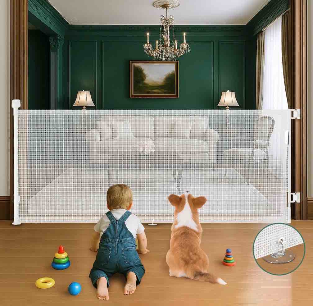 bebang retractable baby gate extra wide, 71" retractable dog gate for stairs, doorways, hallways, indoor and outdoor