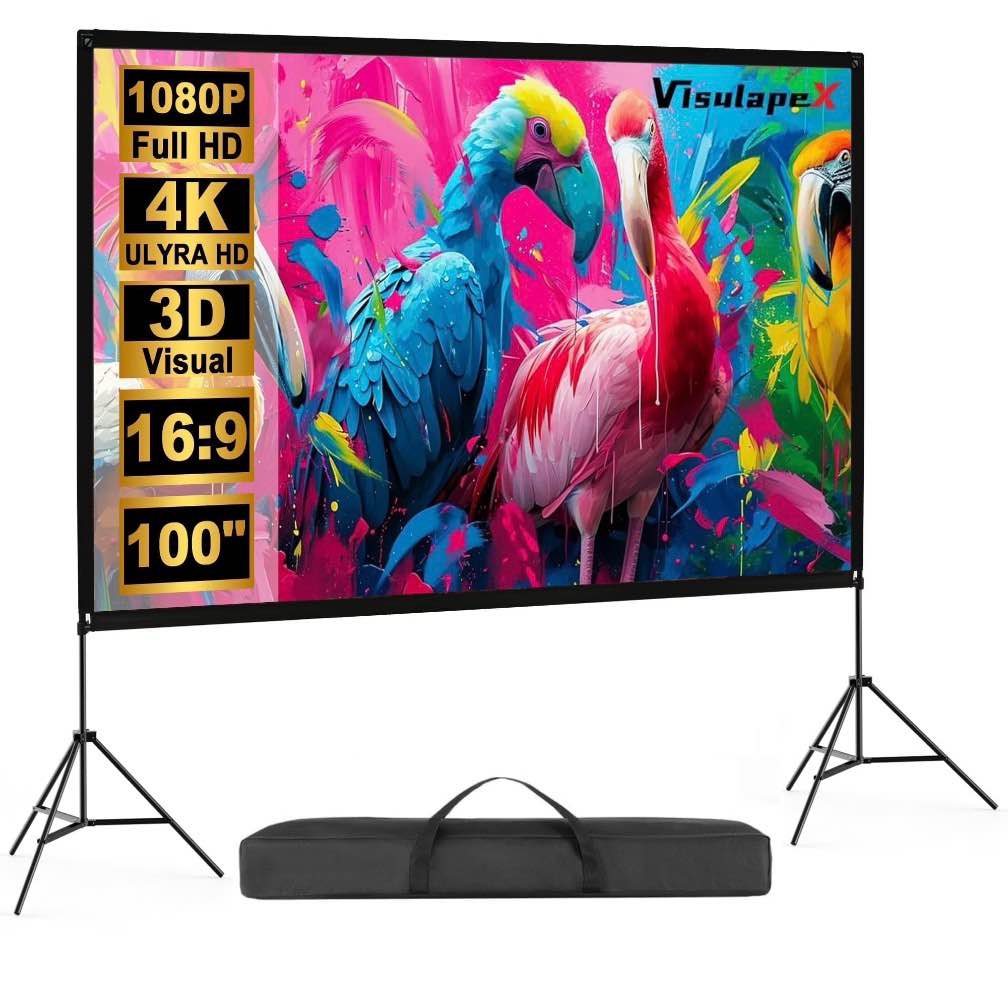 100  projector screen with stand carry bag portable indoor/outdoor 16:9 4k 3d home theater moive wrinkle-free projection