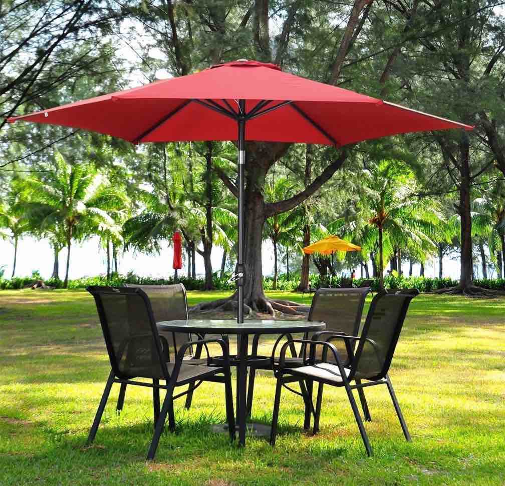 ainfox 9ft patio umbrella outdoor portable table market umbrella with push button tilt/crank waterproof uv-proof burgundy