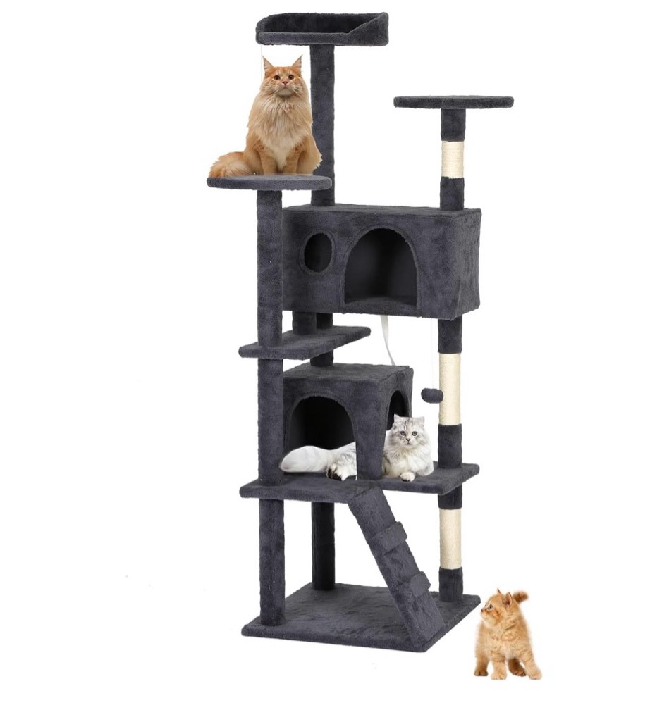 bestpet 62in cat tree tower for indoor cats,multi-level cat furniture activity center with cat scratching posts stand house cat condo with funny toys for kittens pet play house,dark gray